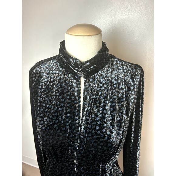 ZARA NWT Soft Velvet Floral Button Up Mock Neck Mini Dress Size XL - Picture 3 of 12
